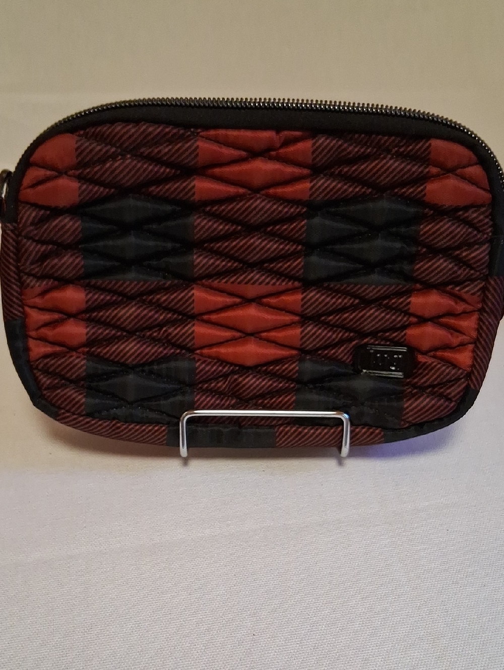 lug Quilted Red and Black Plaid Double Zip Wallet With Belt Loops For Hands Free